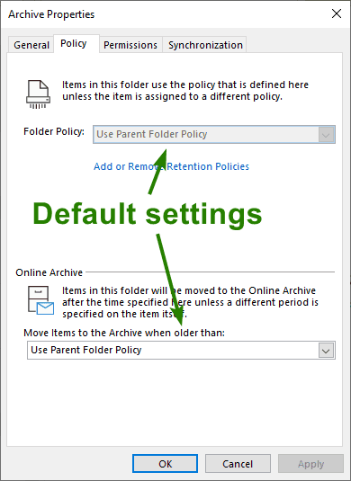 Default policies settings